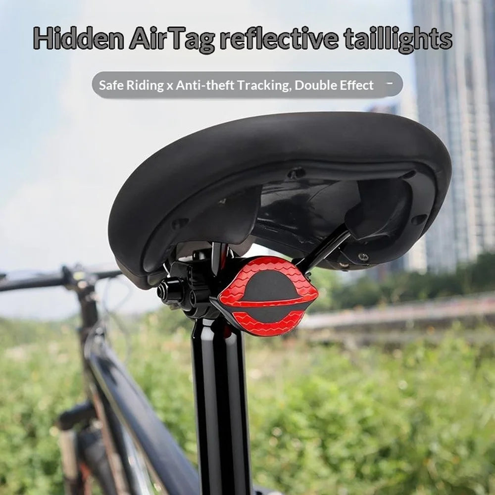 915256 Hidden Holder Case for Apple AirTag Bike Seat Reflective Tail Light Waterproof Anti-theft Tracker Mount - Red - 2