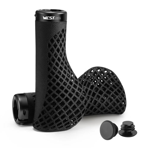 WEST BIKING YP0804100 3D Printed Bike Grips Anti-slip Shock Absorbing Handlebar Grips with Aluminum Alloy Lock Ring - Black - 1