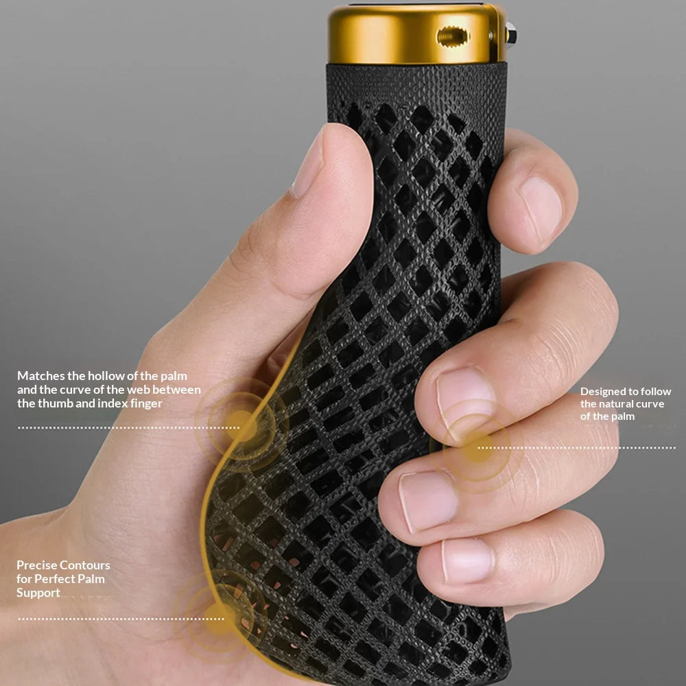 WEST BIKING YP0804100 3D Printed Bike Grips Anti-slip Shock Absorbing Handlebar Grips with Aluminum Alloy Lock Ring - Black - 3