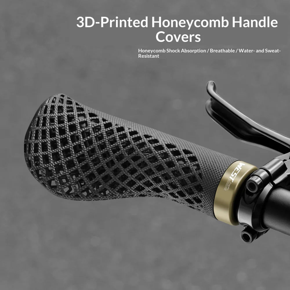 WEST BIKING YP0804100 3D Printed Bike Grips Anti-slip Shock Absorbing Handlebar Grips with Aluminum Alloy Lock Ring - Black - 6