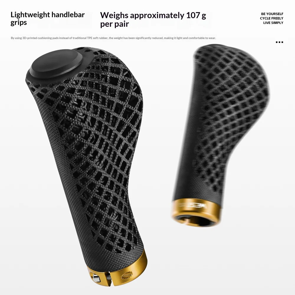 WEST BIKING YP0804100 3D Printed Bike Grips Anti-slip Shock Absorbing Handlebar Grips with Aluminum Alloy Lock Ring - Black - 7