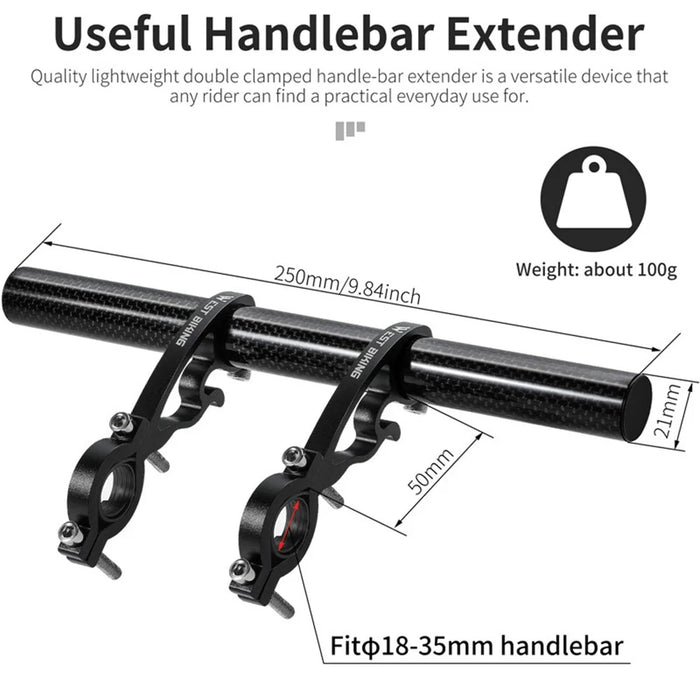 WEST BIKING Cycling Carbon Fiber Bicycle Handlebar Extender Double Clamp Bracket for Bike Light GPS Computer - 7