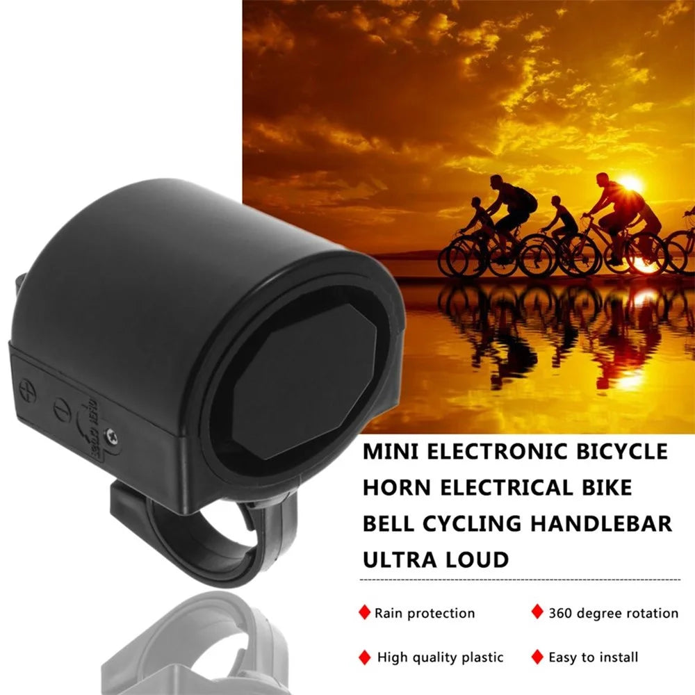 360 Degree Rotating Mini Electronic Bicycle Horn Bike Cycling Handlebar Mount Ultra Loud Warning Bell - Black - 2