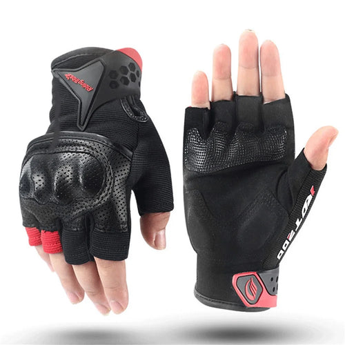 RIDING TRIBE MCS-57B Anti-Wear Summer Anti-Slip Motorcycle Riding Half Finger Gloves Fingerless Gloves for Cycling Motorbike Sports - Black/M - 1