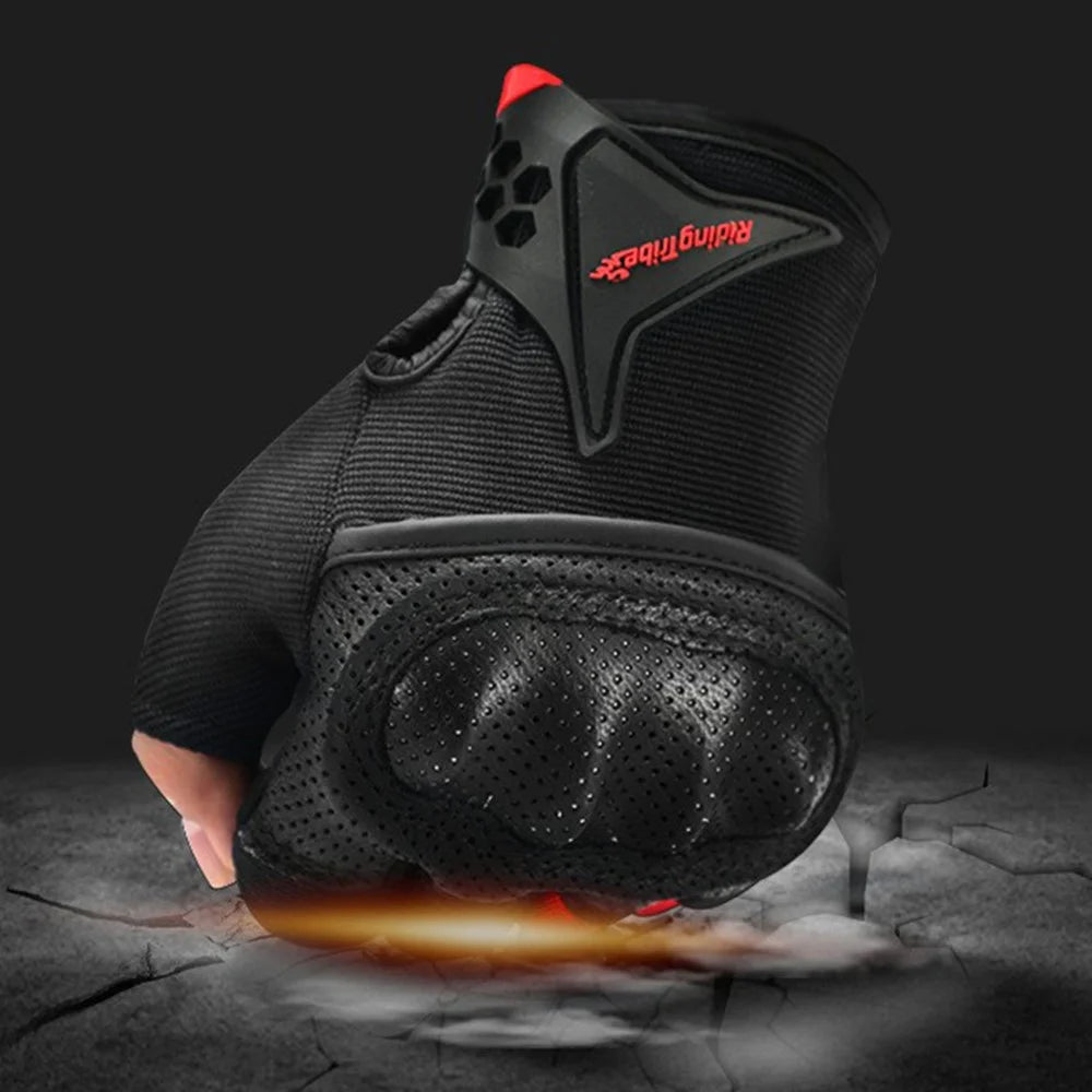 RIDING TRIBE MCS-57B Anti-Wear Summer Anti-Slip Motorcycle Riding Half Finger Gloves Fingerless Gloves for Cycling Motorbike Sports - Black/M - 3