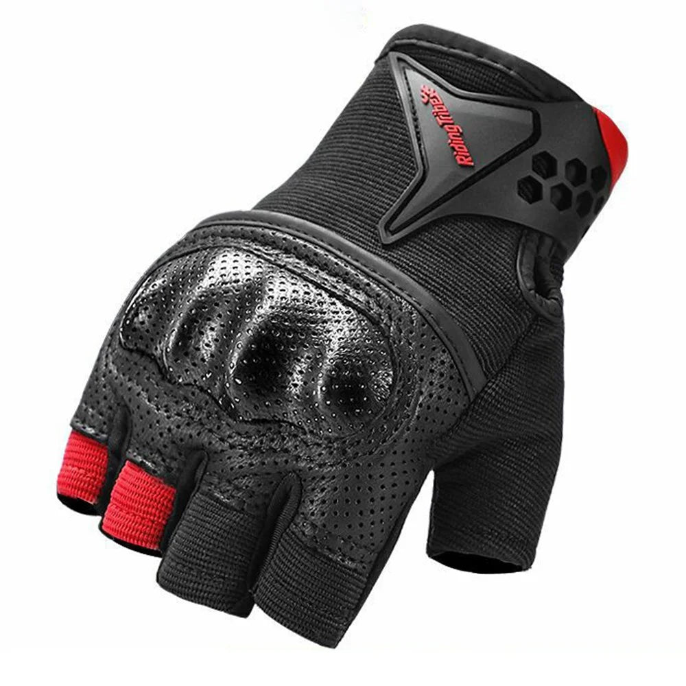 RIDING TRIBE MCS-57B Anti-Wear Summer Anti-Slip Motorcycle Riding Half Finger Gloves Fingerless Gloves for Cycling Motorbike Sports - Black/M - 6