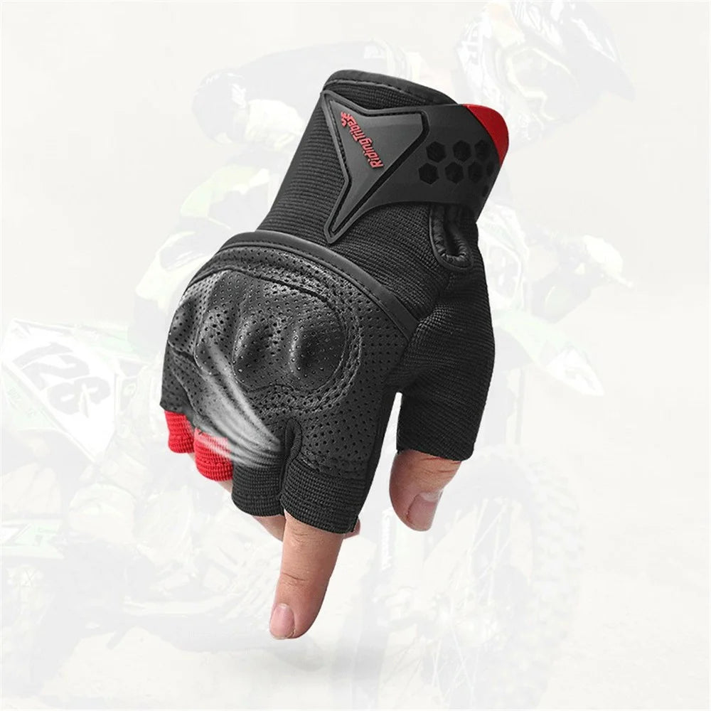 RIDING TRIBE MCS-57B Anti-Wear Summer Anti-Slip Motorcycle Riding Half Finger Gloves Fingerless Gloves for Cycling Motorbike Sports - Black/M - 7