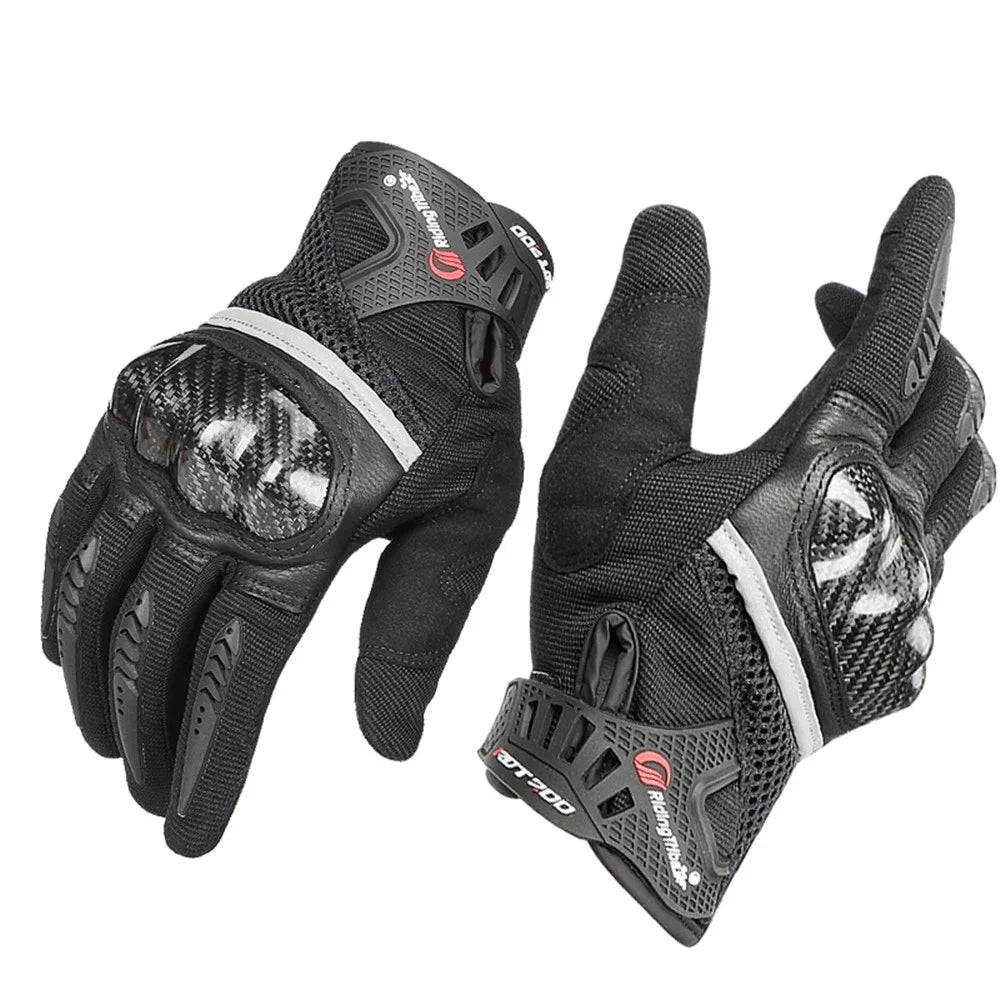 RIDING TRIBE MCS-56 Carbon Fiber Texture Glass Fiber Motorcycle Riding Full Finger Gloves Knuckle Protection Touch Screen for Cycling Motorbike Sports - Black/L - 1