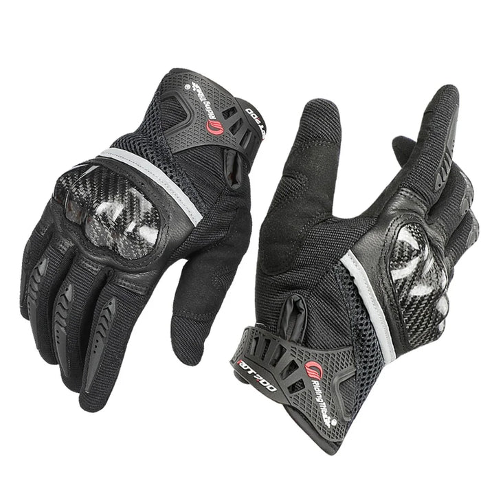RIDING TRIBE MCS-56 Carbon Fiber Texture Glass Fiber Motorcycle Riding Full Finger Gloves Knuckle Protection Touch Screen for Cycling Motorbike Sports - Black/L - 1