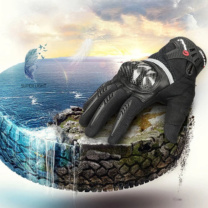 RIDING TRIBE MCS-56 Carbon Fiber Texture Glass Fiber Motorcycle Riding Full Finger Gloves Knuckle Protection Touch Screen for Cycling Motorbike Sports - Black/L - 2
