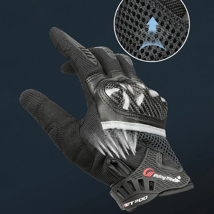RIDING TRIBE MCS-56 Carbon Fiber Texture Glass Fiber Motorcycle Riding Full Finger Gloves Knuckle Protection Touch Screen for Cycling Motorbike Sports - Black/L - 4