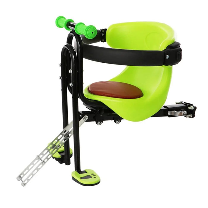 Bike Front-Mounted Children Bike Seat Bicycle Kids Carrier with Guardrail, Handrail and Pedal - Green - 1