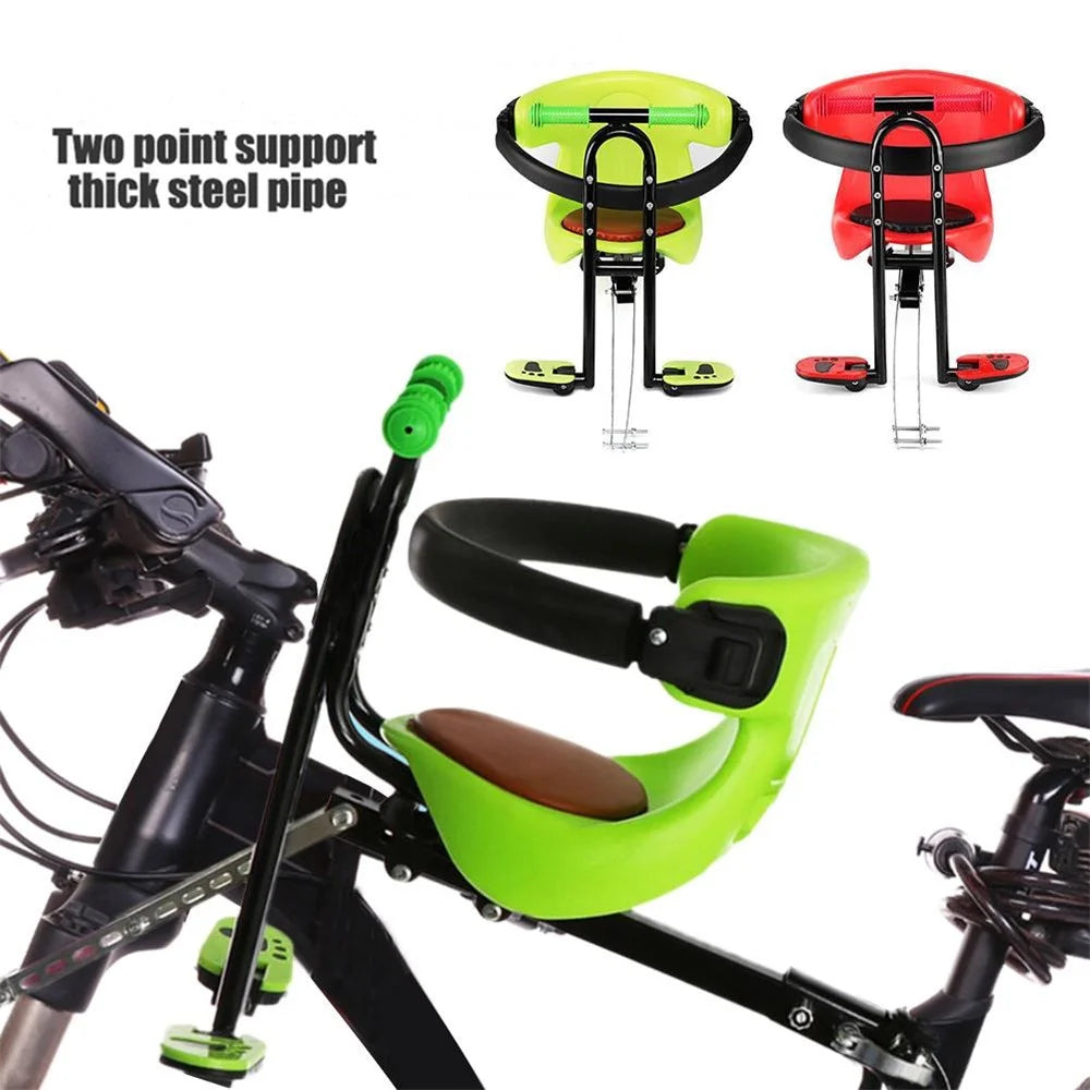 Bike Front-Mounted Children Bike Seat Bicycle Kids Carrier with Guardrail, Handrail and Pedal - Green - 3