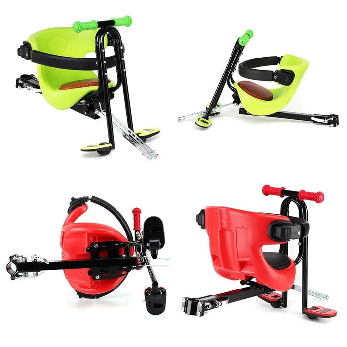Bike Front-Mounted Children Bike Seat Bicycle Kids Carrier with Guardrail, Handrail and Pedal - Green - 5