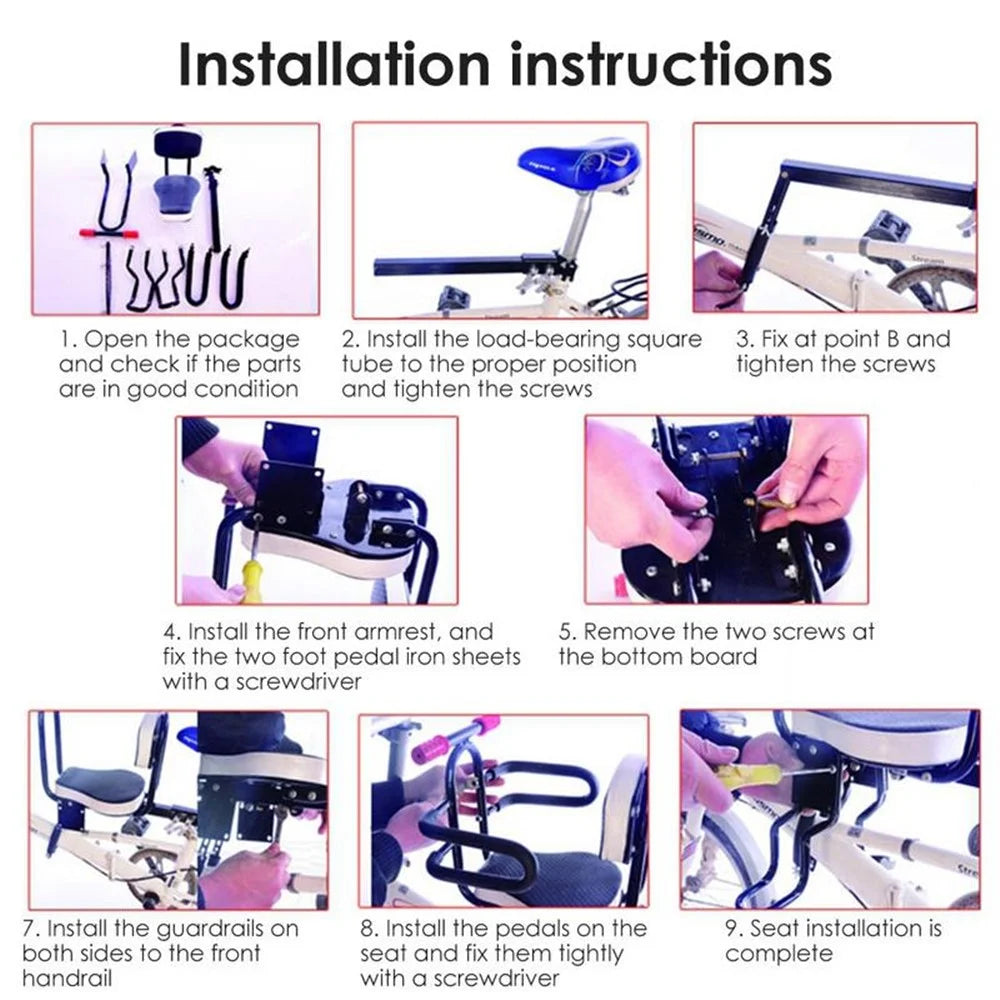 003 Detachable Children Bike Seat Bicycle Front Mount Baby Saddle Carrier Safe Seat with Handrail for Kids - Full-fenced Seat - 5