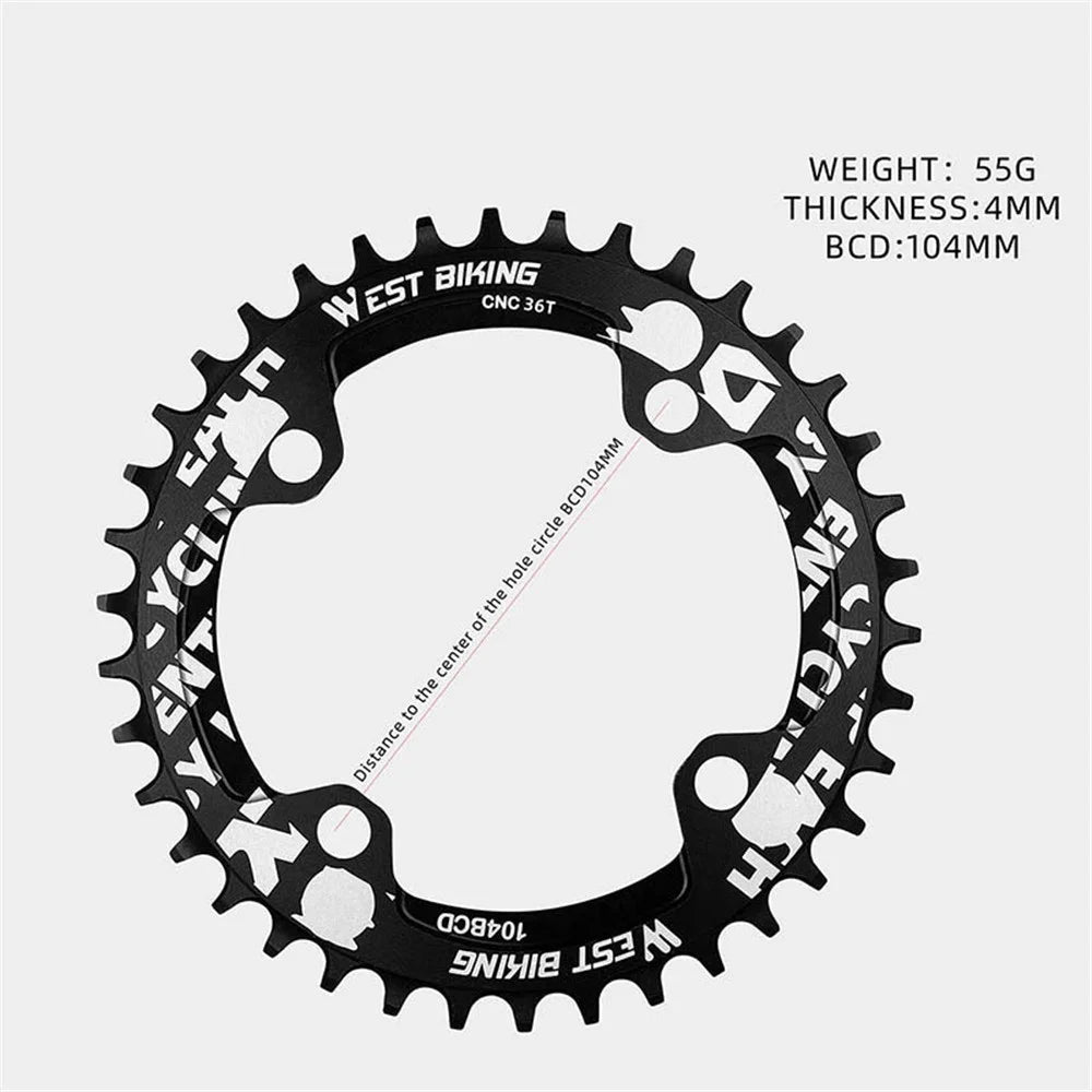 WEST BIKING MTB Bike Positive and Negative Tooth Single Chain Ring Aluminum Alloy CNC 104BCD 36T Chainring - Black - 2