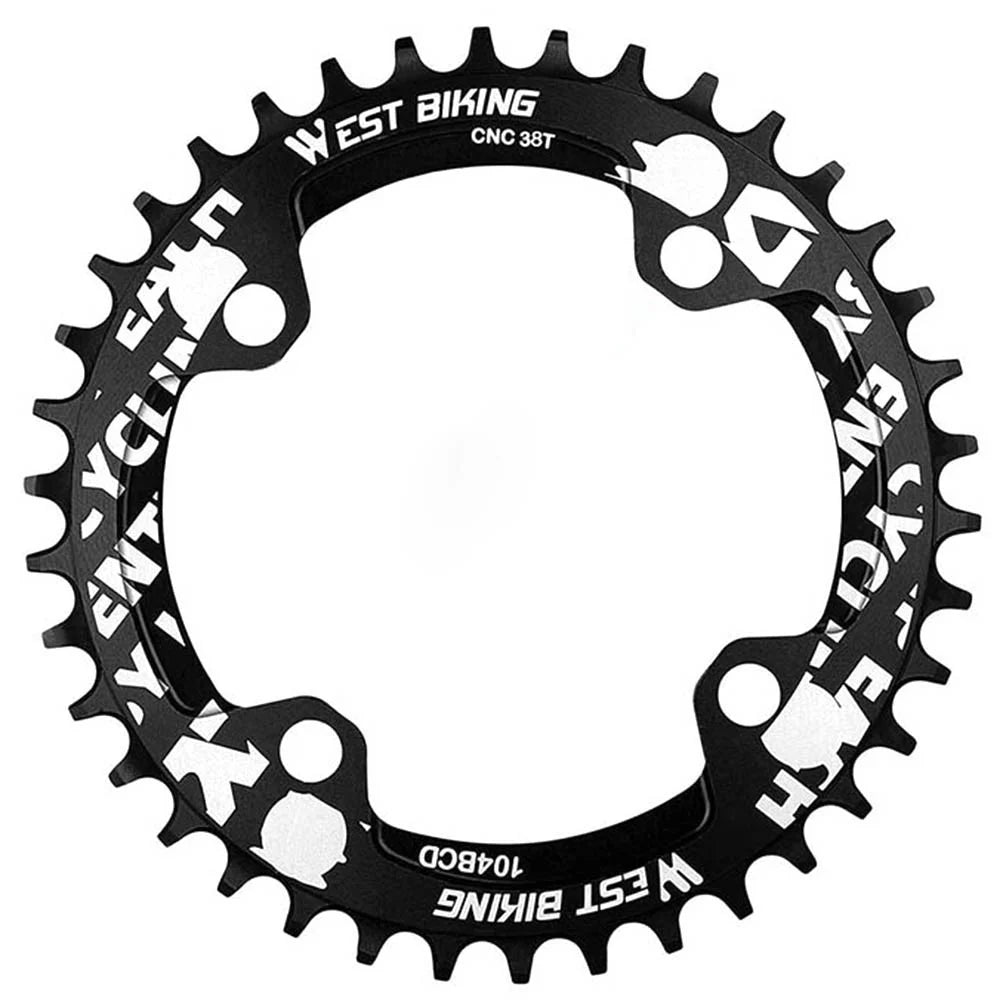 WEST BIKING 104BCD 38T Aluminum Alloy CNC Single Chainring MTB Bike Positive and Negative Toothed Chain Ring - Black - 1