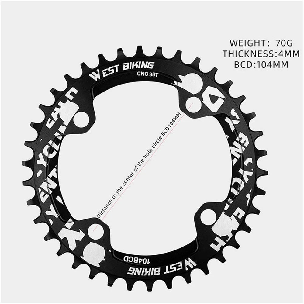 WEST BIKING 104BCD 38T Aluminum Alloy CNC Single Chainring MTB Bike Positive and Negative Toothed Chain Ring - Black - 2