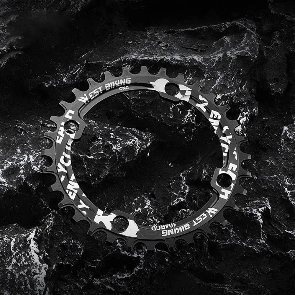 WEST BIKING 104BCD 38T Aluminum Alloy CNC Single Chainring MTB Bike Positive and Negative Toothed Chain Ring - Black - 7