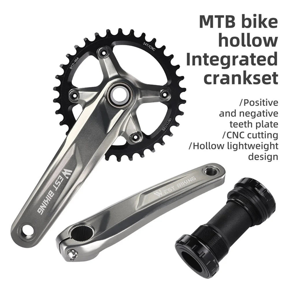 WEST BIKING YP0817011 MTB bike Hollow Integrated Crankset CNC Aluminum Alloy 34T Bike Crankset - 3
