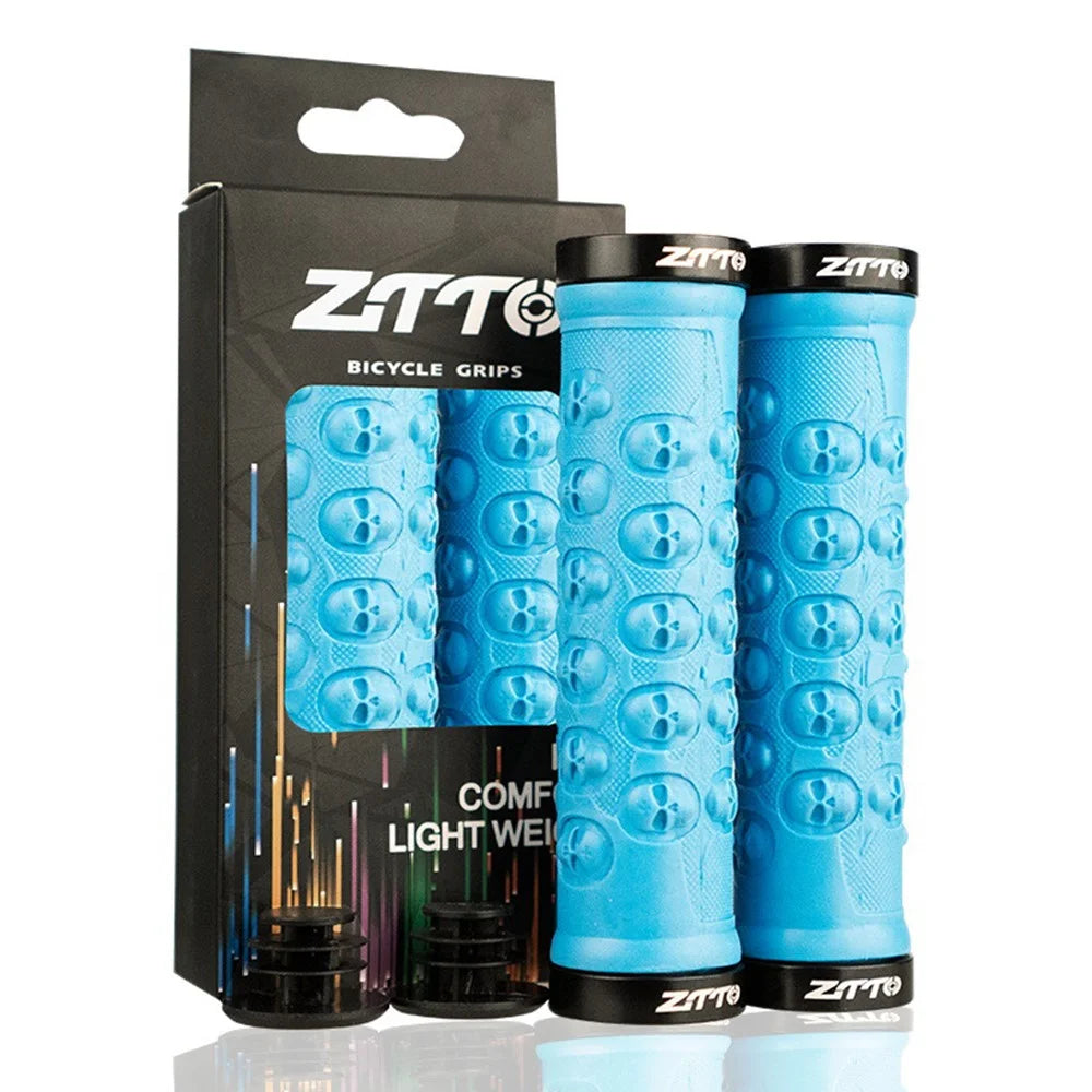 ZTTO AG23 Skull Pattern Bicycle Part MTB Handlebar Grips Anti-slip TPR Rubber Grips - Blue - 5
