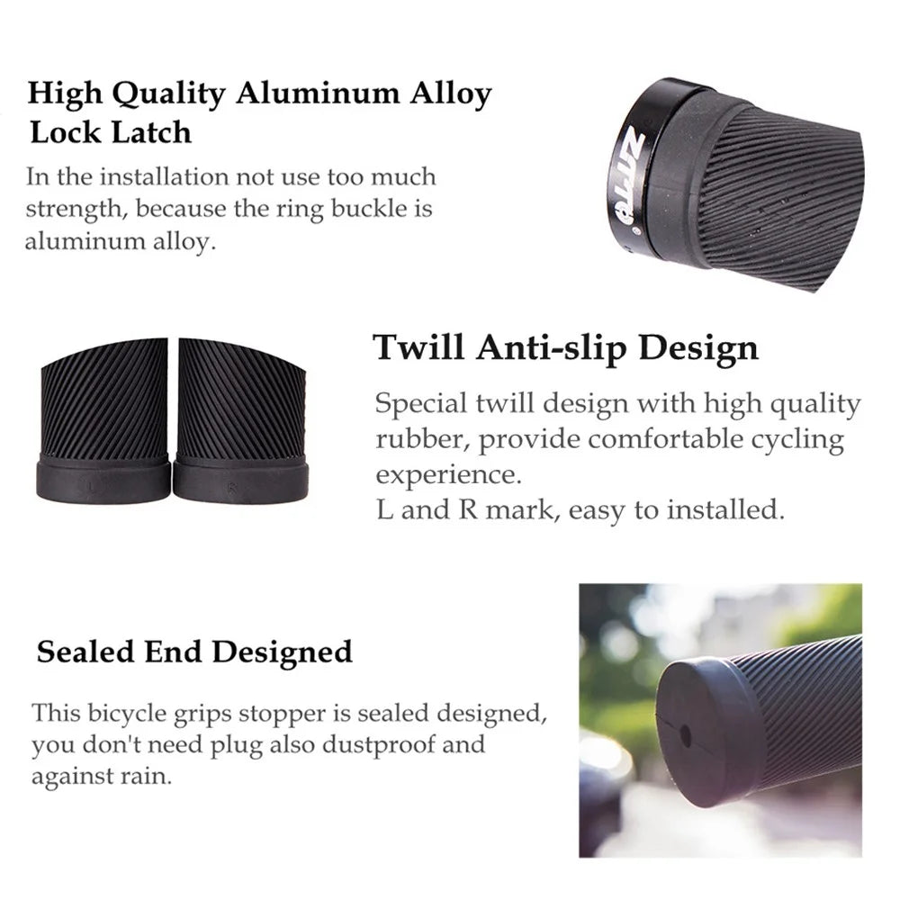 ZTTO AG40 Bike Anti-slip Handlebar Single-sided Locking Shockproof Rubber Bicycle Grips - Black - 2