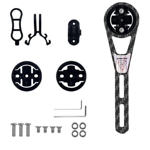 ENLEE Road Bike Carbon Fiber Computer Mount Holder to Connect Lights Action Camera - Long Size - 1
