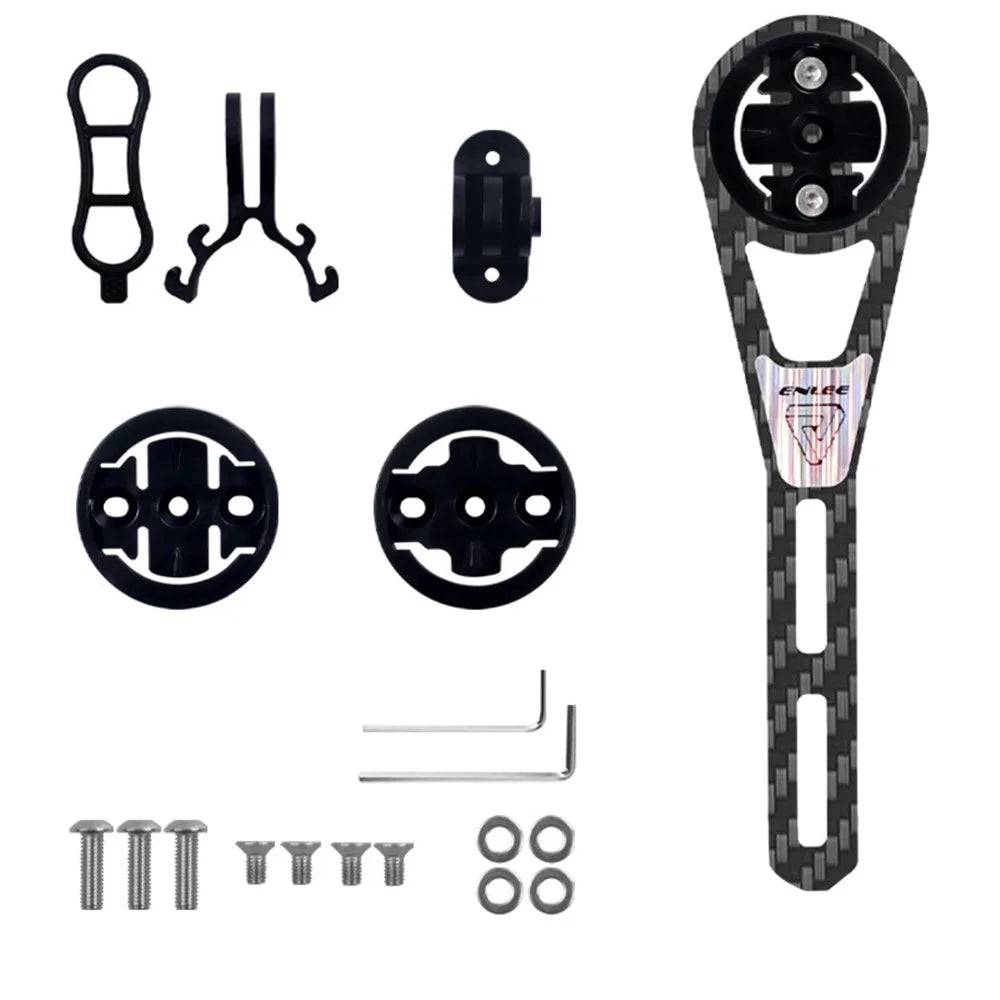 ENLEE Road Bike Carbon Fiber Computer Mount Holder to Connect Lights Action Camera - Long Size - 1