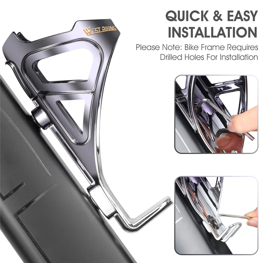 WEST BIKING YP0704033 Bike Bottle Cage Ultralight MTB Road Bicycle Water Bottle Holder Drink Cup Bracket - Black/Silver - 4
