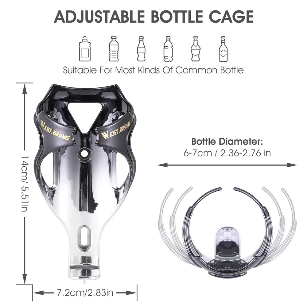 WEST BIKING YP0704033 Bike Bottle Cage Ultralight MTB Road Bicycle Water Bottle Holder Drink Cup Bracket - Black/Silver - 6