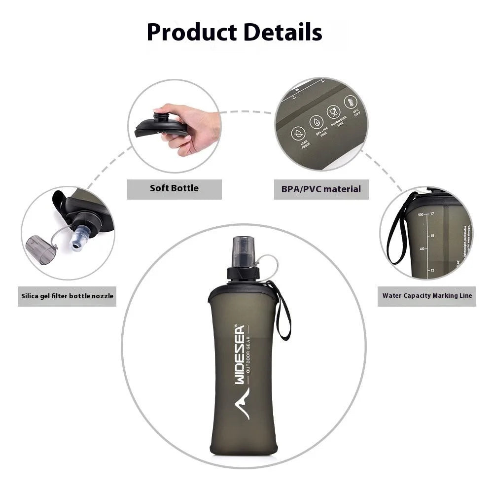 WIDESEA WSPC-003G Outdoor Running Cycling Sports Water Bottle 500ml TPU Soft Foldable Hydration Flask (BPA Free, No FDA) - 4