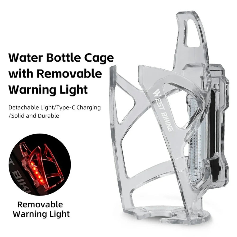 WEST BIKING YP0704049 For Mountain Road Bike Water Bottle Cage with Detachable Warning Light - Transparent - 2
