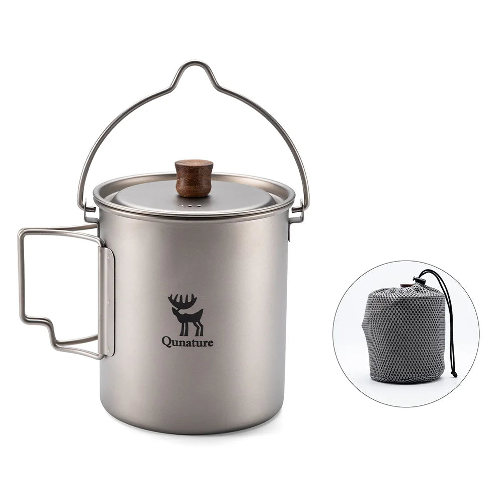 QUNATURE 750ml Pure Titanium Coffee Mug Lightweight Tea Cup with Folding Handle for Camping Hiking (BPA Free, No FDA) - 1