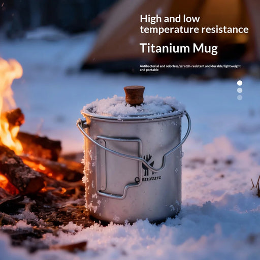 QUNATURE 750ml Pure Titanium Coffee Mug Lightweight Tea Cup with Folding Handle for Camping Hiking (BPA Free, No FDA) - 2