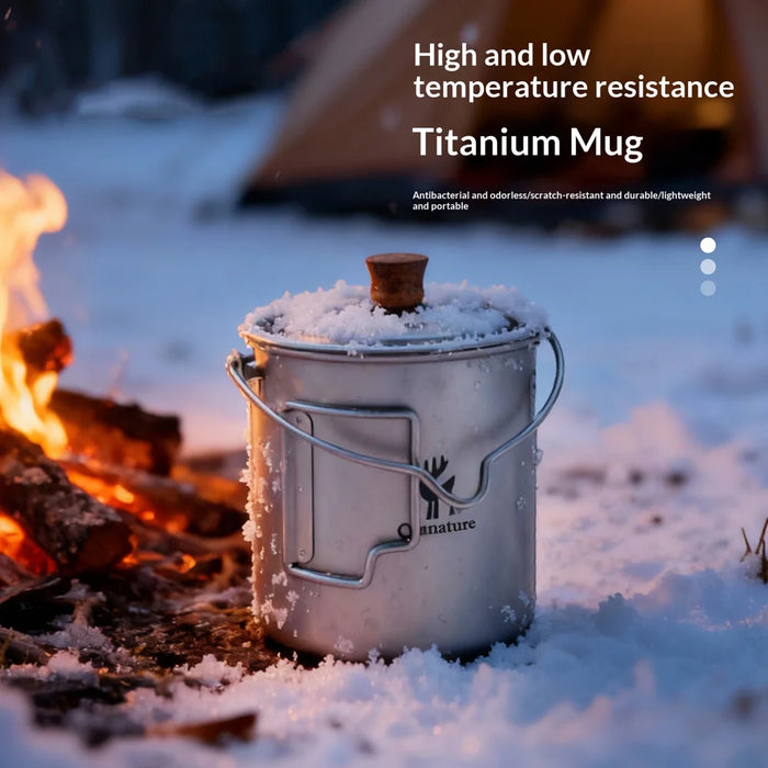 QUNATURE 750ml Pure Titanium Coffee Mug Lightweight Tea Cup with Folding Handle for Camping Hiking (BPA Free, No FDA) - 2