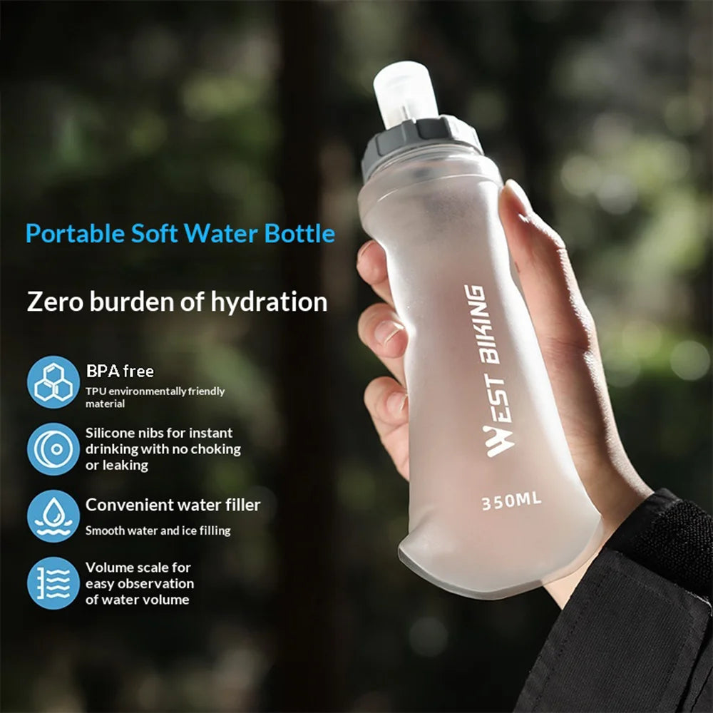 WEST BIKING YP0713024 350ml TPU Squeeze Hydration Pack Collapsible Sports Water Bottle for Running Cycling (BPA Free, No FDA) - Matte Gray - 2