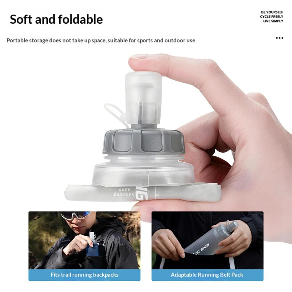 WEST BIKING YP0713024 350ml TPU Squeeze Hydration Pack Collapsible Sports Water Bottle for Running Cycling (BPA Free, No FDA) - Matte Gray - 4