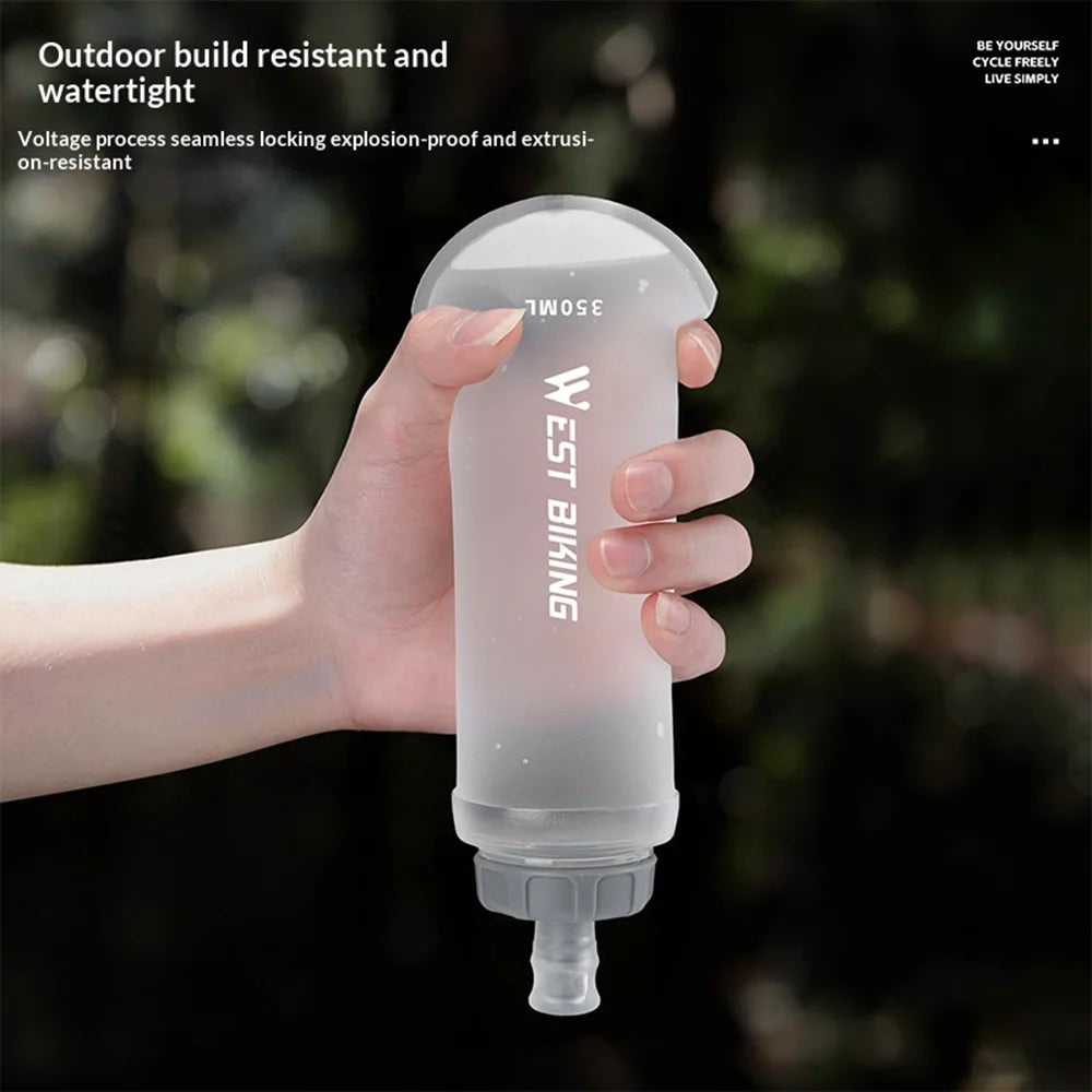 WEST BIKING YP0713024 350ml TPU Squeeze Hydration Pack Collapsible Sports Water Bottle for Running Cycling (BPA Free, No FDA) - Matte Gray - 6