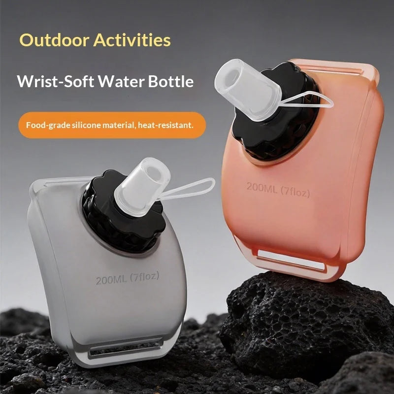 200ml Food Grade Silicone Wrist Water Bottle Portable Sports Water Cup for Running Cycling Hiking (BPA Free, No FDA) - White - 2