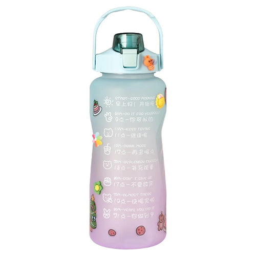 2000ml For Home Office Gym Motivational Time Scale Reminder Water Bottle Gradient Drink Kettle with Straw (No FDA Certificate, BPA-free) - Blue Purple/Pattern Print - 1
