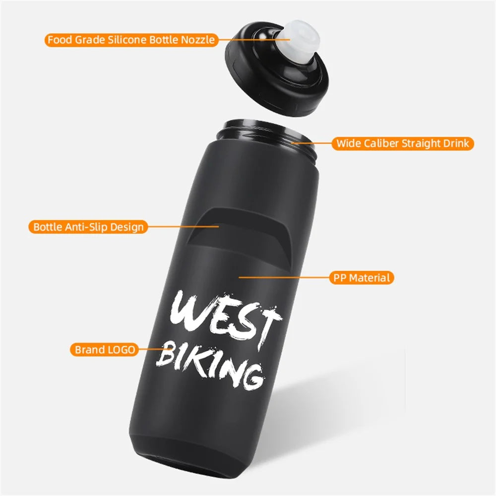 WEST BIKING YP0721042 750ML PP+Silicone Water Bottle Outdoor Camping Drinking Cup (BPA Free, without FDA Certification) - Matte / Black - 2