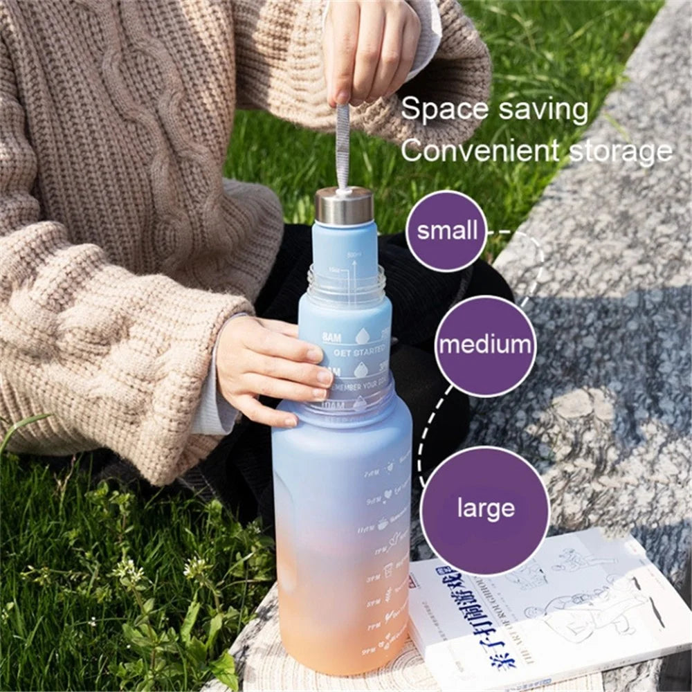 3PCS PC Sports Water Bottles Set Drinking Bottles Cups with Drinking Time, Volume Scale, Straw (BPA-Free, No FDA Certified) - Blue / Purple - 4