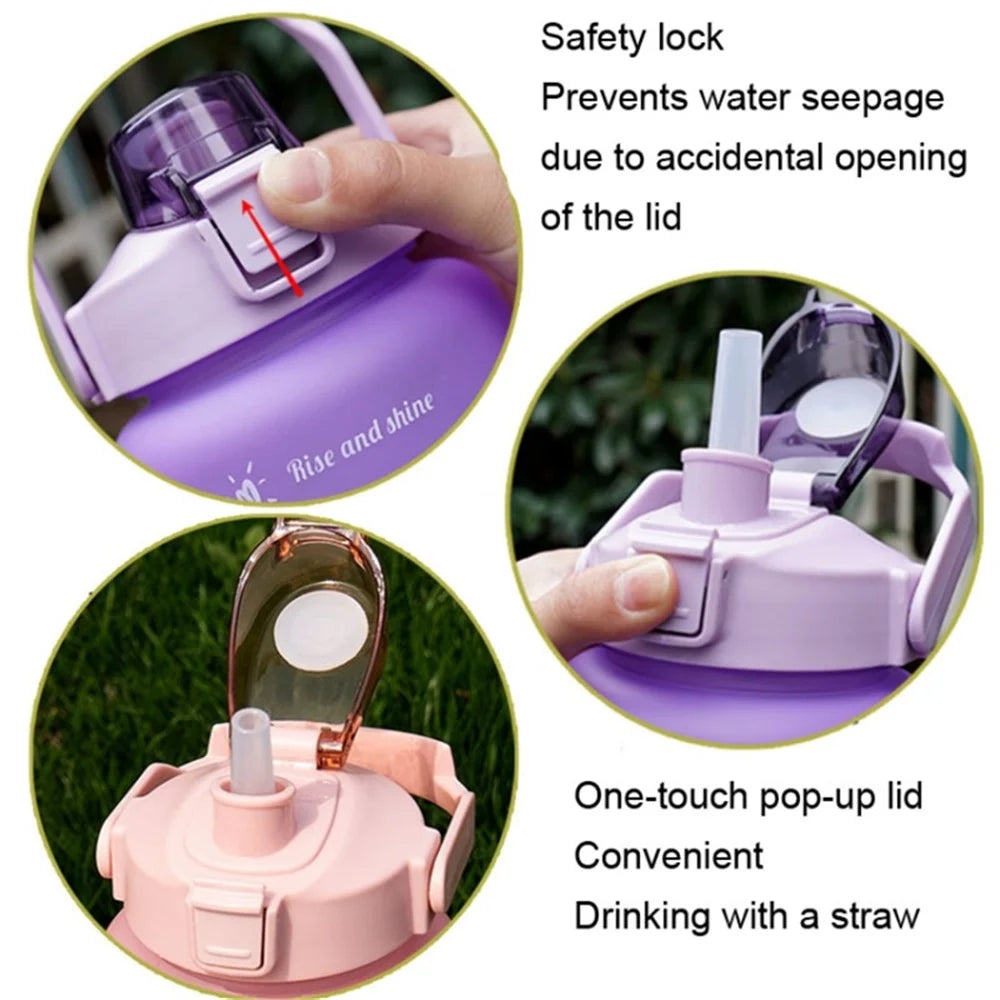 3PCS PC Sports Water Bottles Set Drinking Bottles Cups with Drinking Time, Volume Scale, Straw (BPA-Free, No FDA Certified) - Blue / Purple - 5