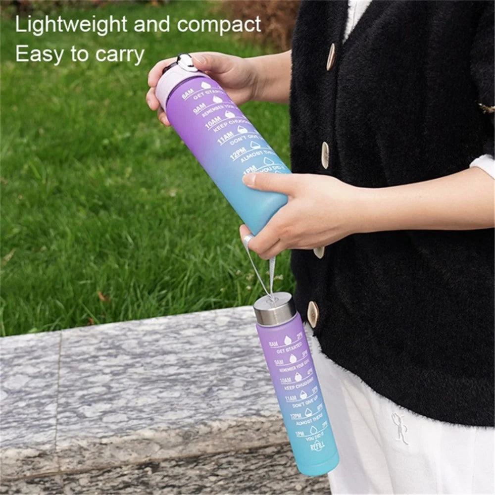 3PCS PC Sports Water Bottles Set Drinking Bottles Cups with Drinking Time, Volume Scale, Straw (BPA-Free, No FDA Certified) - Blue / Purple - 6
