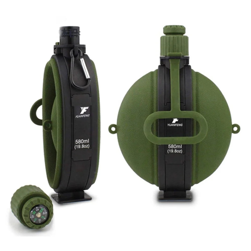 580ml Collapsible Silicone Water Bottle with Compass (No FDA, BPA-Free) - Army Green - 2