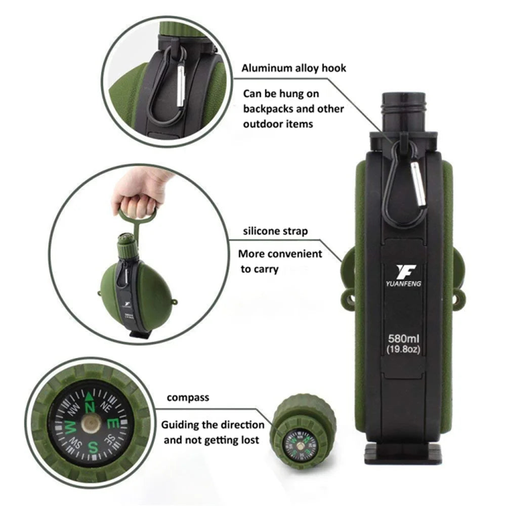 580ml Collapsible Silicone Water Bottle with Compass (No FDA, BPA-Free) - Army Green - 3