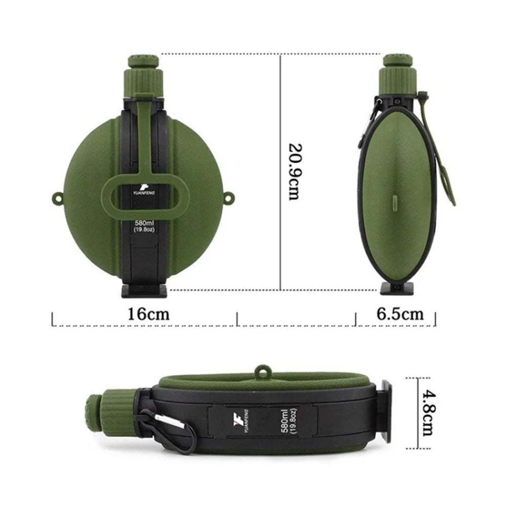 580ml Collapsible Silicone Water Bottle with Compass (No FDA, BPA-Free) - Army Green - 5
