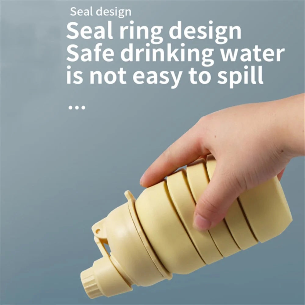 500ml Collapsible Water Bottle Outdoor Camping Leakproof Silicone+PP Bottle (No FDA, BPA Free) - Yellow - 2