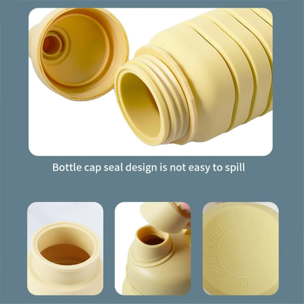 500ml Collapsible Water Bottle Outdoor Camping Leakproof Silicone+PP Bottle (No FDA, BPA Free) - Yellow - 5