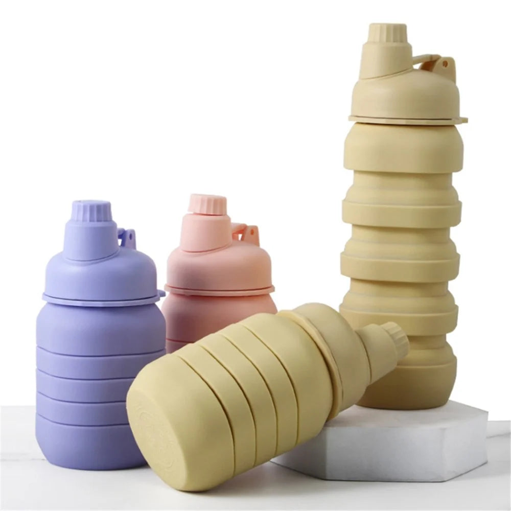 500ml Collapsible Water Bottle Outdoor Camping Leakproof Silicone+PP Bottle (No FDA, BPA Free) - Yellow - 6